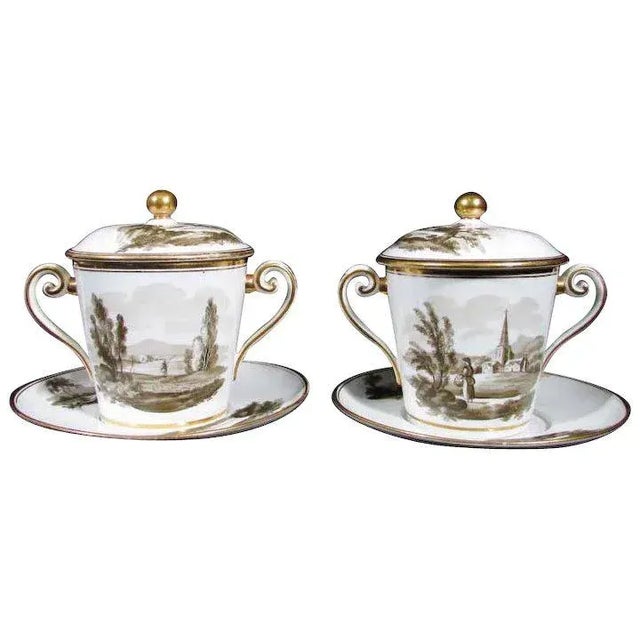 19th Century English Spode Porcelain Chocolate Cups & Covers Hand Painted En Grisaille - 4 Pieces For Sale - Image 10 of 10