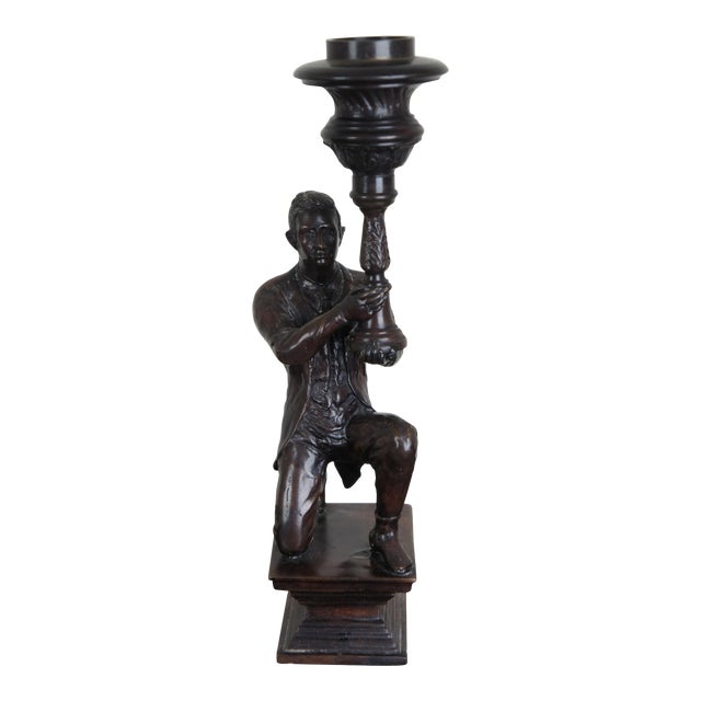 Maitland Smith Figural Bronze Candle Holder Colonial Man With Torch