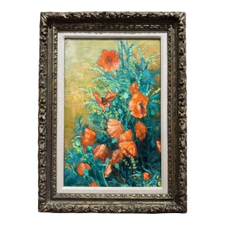 Mid-Century French Floral Oil Painting in Gilt Frame Signed A. Vignoles For Sale