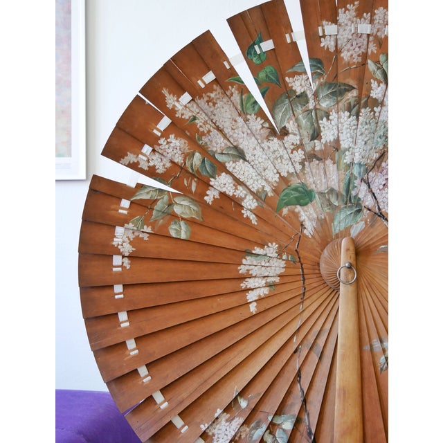 One of a kind art noveau hand painted folding screen in a shape of a fan. Beautiful statement piece in great condition.