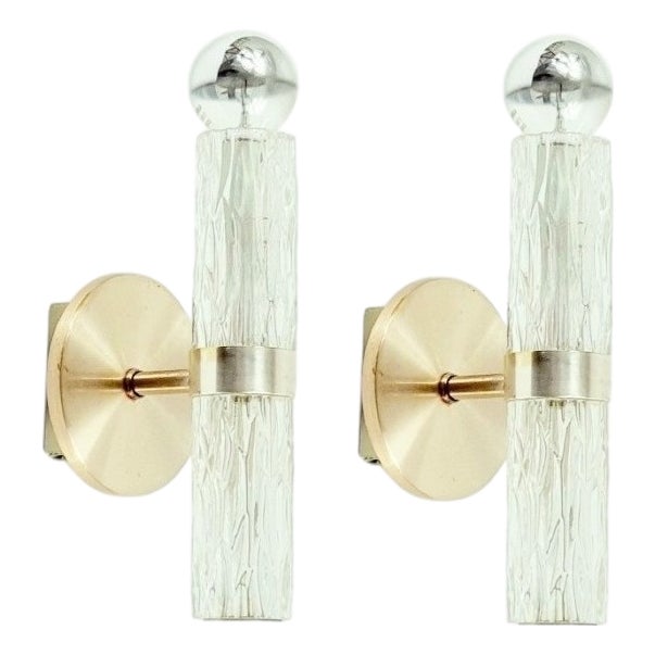 Mid-Century Modern Glass Wall Lamps from Kaiser Leuchten, Germany, 1960s, Set of 2 For Sale