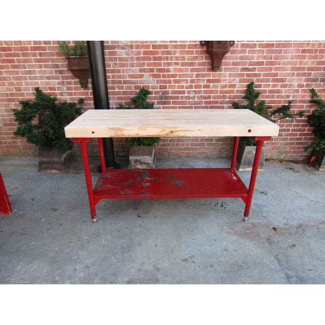 Brick Red Vintage Butchers Block Table Kitchen Island 1950s For Sale - Image 8 of 9