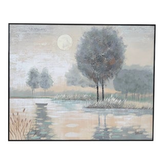 Vintage Lee Reynolds “Tranquil Moon” Vanguard Studios Landscape Painting | Large Textured Impasto Canvas | 60” X 48” For Sale