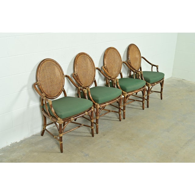 McGuire McGuire Hollywood Regency Organic Modern Bamboo and Cane Armchairs, Set of Four For Sale - Image 4 of 16