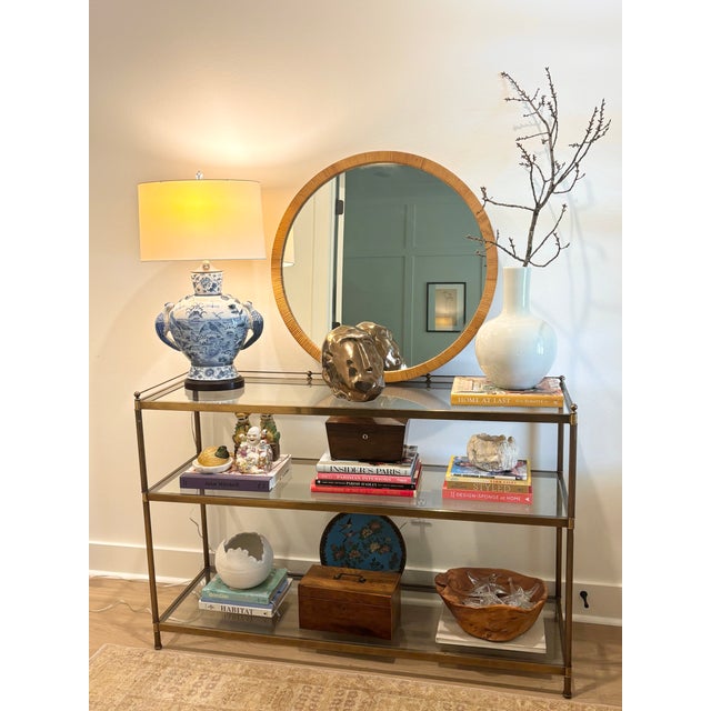 Lovely blue and white crackle glazed porcelain vase turned table lamp that is large in scale and features sculptural bird...