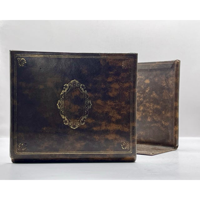 Mid 20th Century 1950’s Faux Leather Gold Pressed Bookends- A Pair For Sale - Image 5 of 9