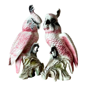 Vintage Regency Glazed Ceramic Cockatoos - A Pair