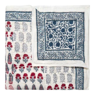 Checkerboard-Lotus King Blue & Red Reversible Quilt For Sale