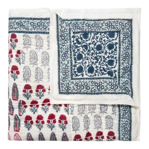 Checkerboard-Lotus King Blue & Red Reversible Quilt