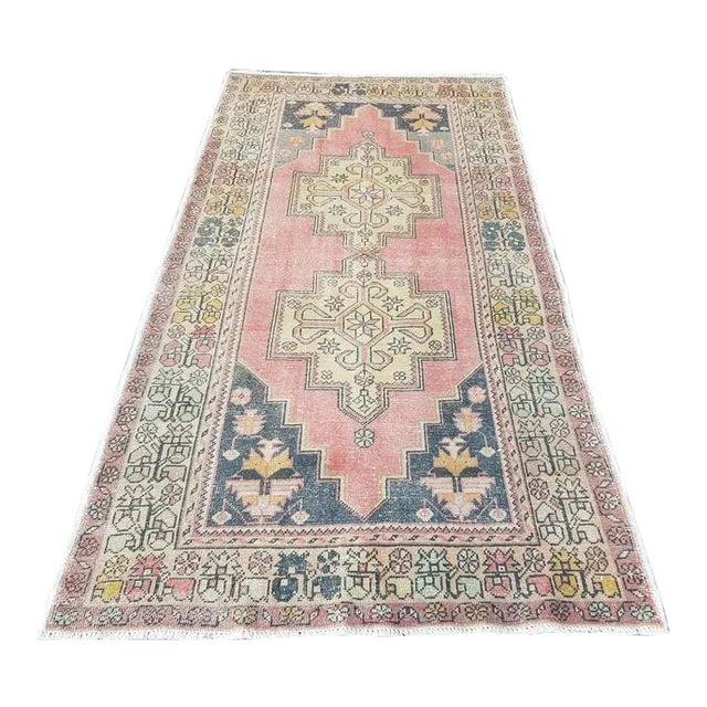1960s Vintage Oushak Handmade Tribal Wool Rug- 4′3″ × 8′4″ For Sale