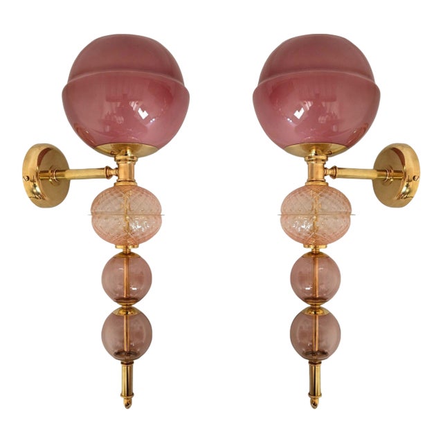 1990s Mid Century Modern Purple Murano Glass Sconces - a Pair For Sale