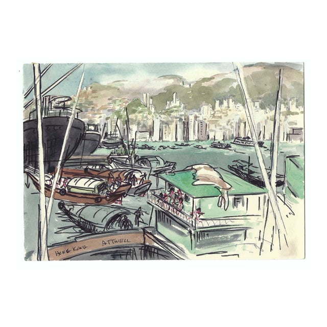 1950s Ivy Attwell Hong Kong Watercolor For Sale
