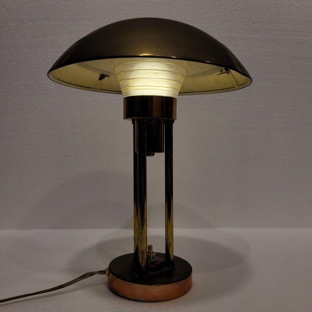 Vintage Art Deco Mushroom Table Lamp in Gilt Brass, 1930s For Sale - Image 9 of 18