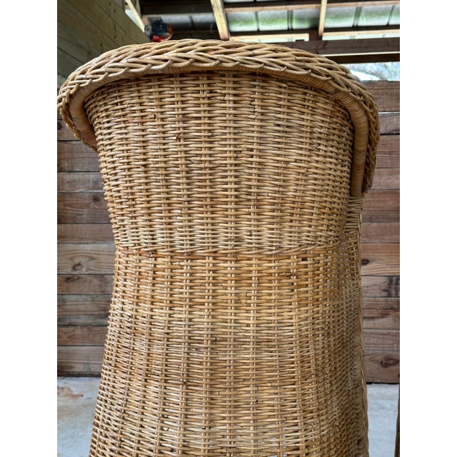 1980s Pair 1980’s Coastal Large Braid Rattan Bar Stools For Sale - Image 5 of 11