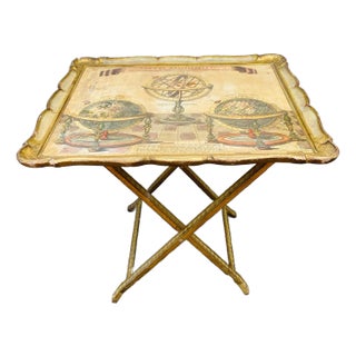 Mid Century Italian Gilded Tray Table on Folding Stand For Sale