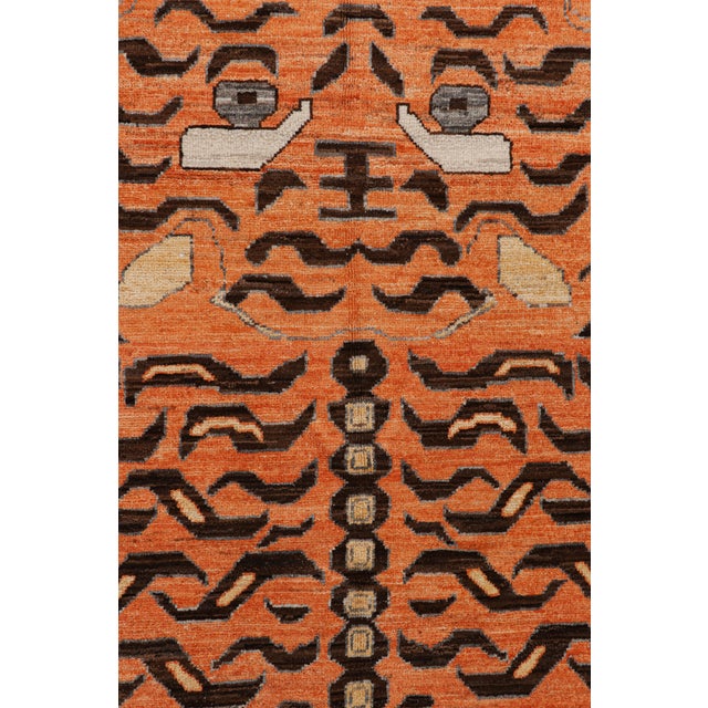 Contemporary Rug & Kilim’s Contemporary Tiger Rug in Gold With Brown and Orange Pictorial For Sale - Image 3 of 7