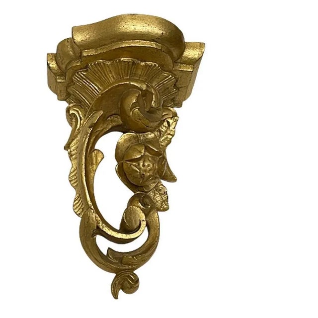 Small Mahogany Mirror with Gilt Wood Rocaille Scroll Wall Brackets, Set of 3 For Sale - Image 3 of 6