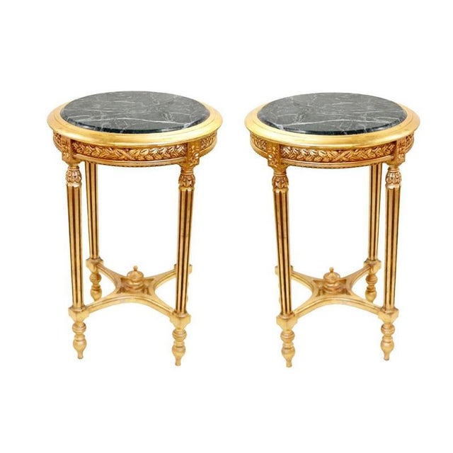 2000 - 2009 Louis XVI French Side Tables in Giltwood with Marble Top, Set of 2 For Sale - Image 5 of 5