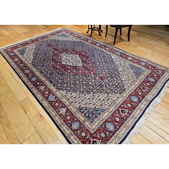 Antique Persian Tabriz Area Rug. Hand-Knotted Wool, Herati Geometric Pattern, Navy & Red, 6x10 For Sale - Image 4 of 16