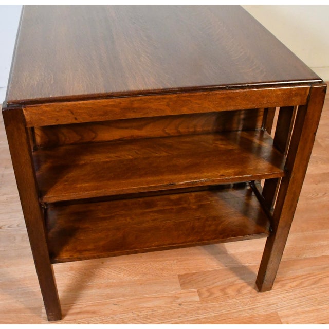 1900s Antique Mission Arts & Crafts Solid Tiger Oak Office Desk / Writing Desk For Sale - Image 15 of 16
