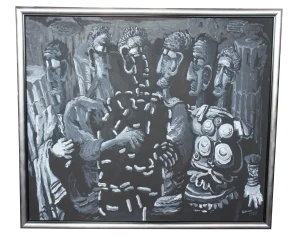 1980s The Senate Tom Keesee Black & White Expressionist Acrylic Painting