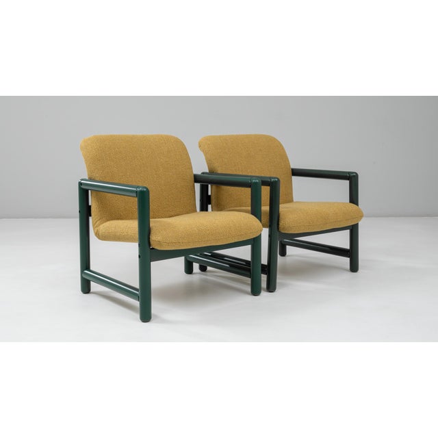Yellow 20th Century Czech Lounge Chairs With Green Frames and Yellow Upholstery - A Pair For Sale - Image 8 of 18