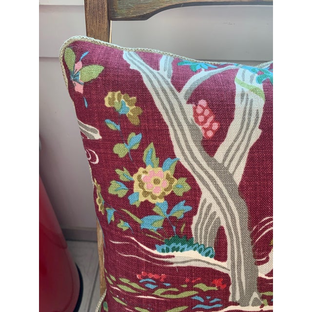 Chinoiserie Schumacher Yangtze River Burgundy Print Throw Pillow | Chairish