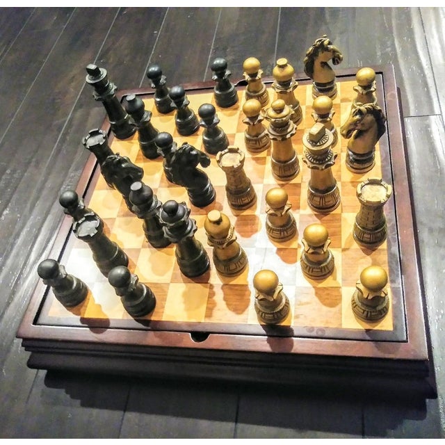 2001 Vintage Bombay Company Solid Wood 3 Games Backgammon, Chess