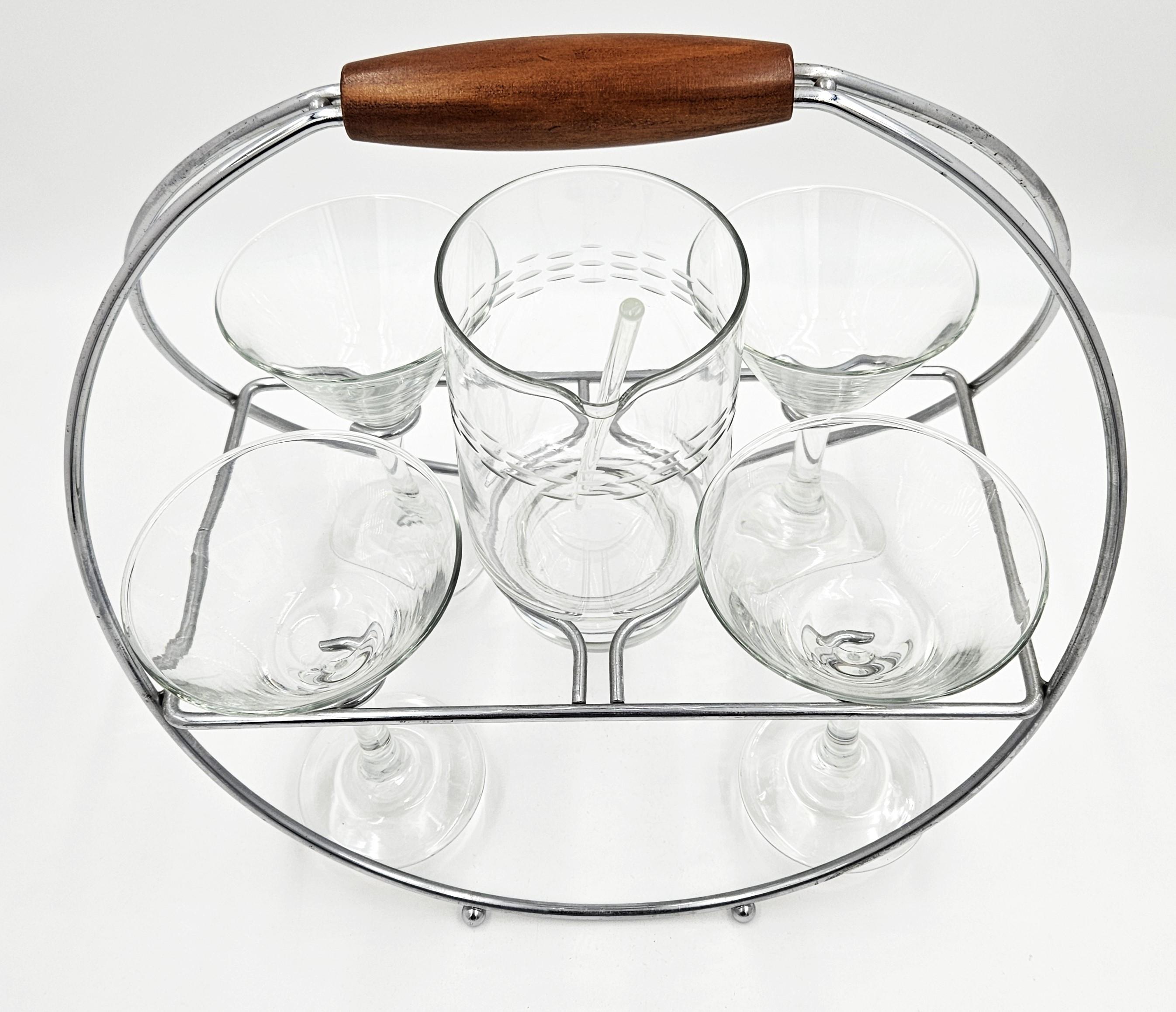 1960s Chrome Martini Caddy + Crystal Martini Pitcher + Martini