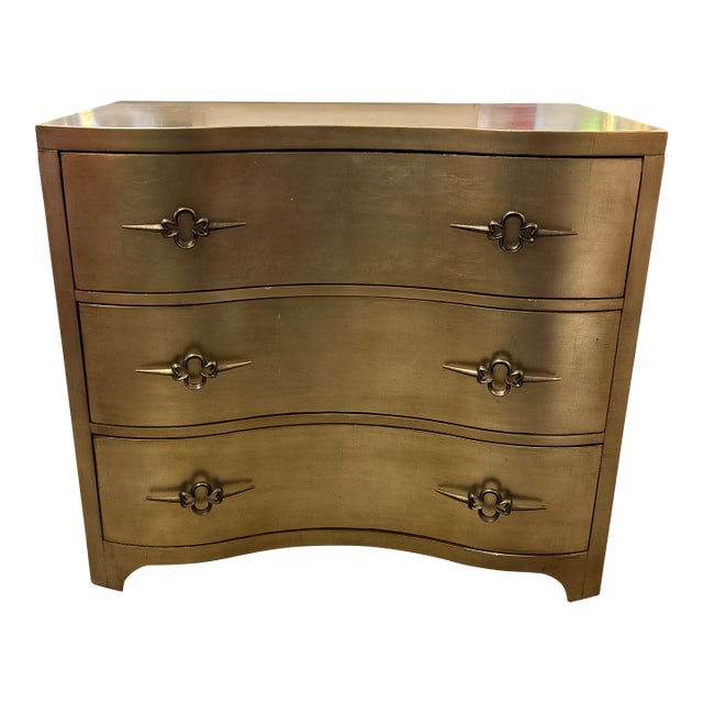 Gold Leaf Finish Solid Wood 3 Drawer Serpentine Chest For Sale