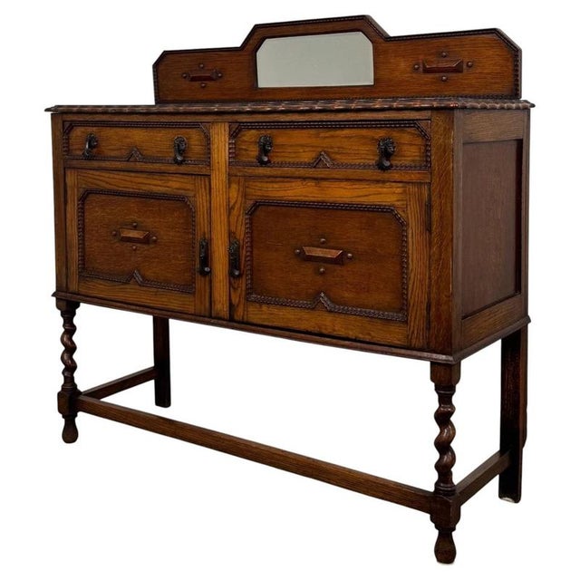 Antique English Edwardian Golden Oak Sideboard For Sale - Image 4 of 13