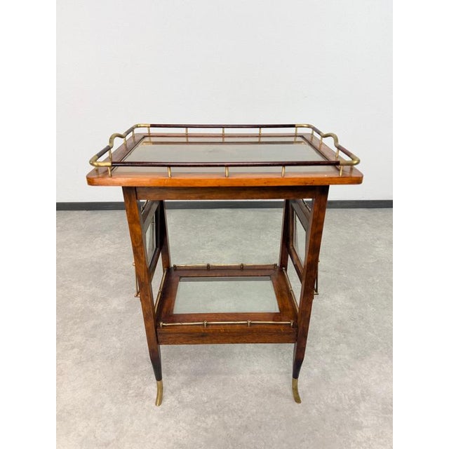 Art Deco Walnut and Brass Tea Trolley with Serving Tray, 1920s For Sale - Image 4 of 12