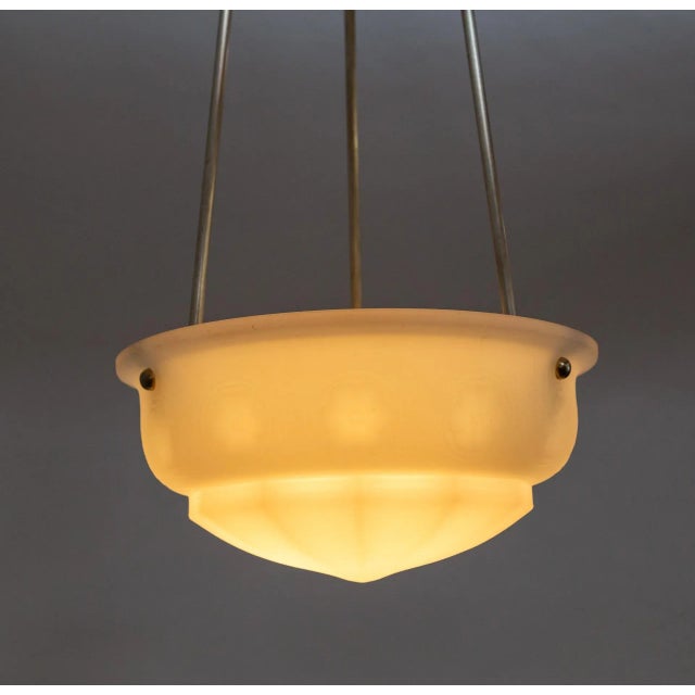 Early 20th Century Early 20th Century White Frosted Glass Bowl Pendant Light For Sale - Image 5 of 9