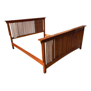 Vintage Mission Style Arts and Crafts Solid Oak King Bed Frame.