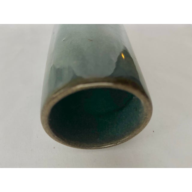 Mid-Century Modern Mid-20th Century Modern Signed Studio Pottery Cylinder Vase in Turquoise Glaze For Sale - Image 3 of 4