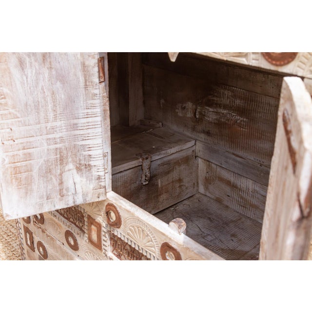 Tan 1960s Finely Carved Indian Dowry Chest Cabinet For Sale - Image 8 of 12
