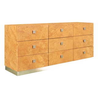 Mid-Century Modern Burl Wood and Brass Dresser by Founders for Thomasville For Sale