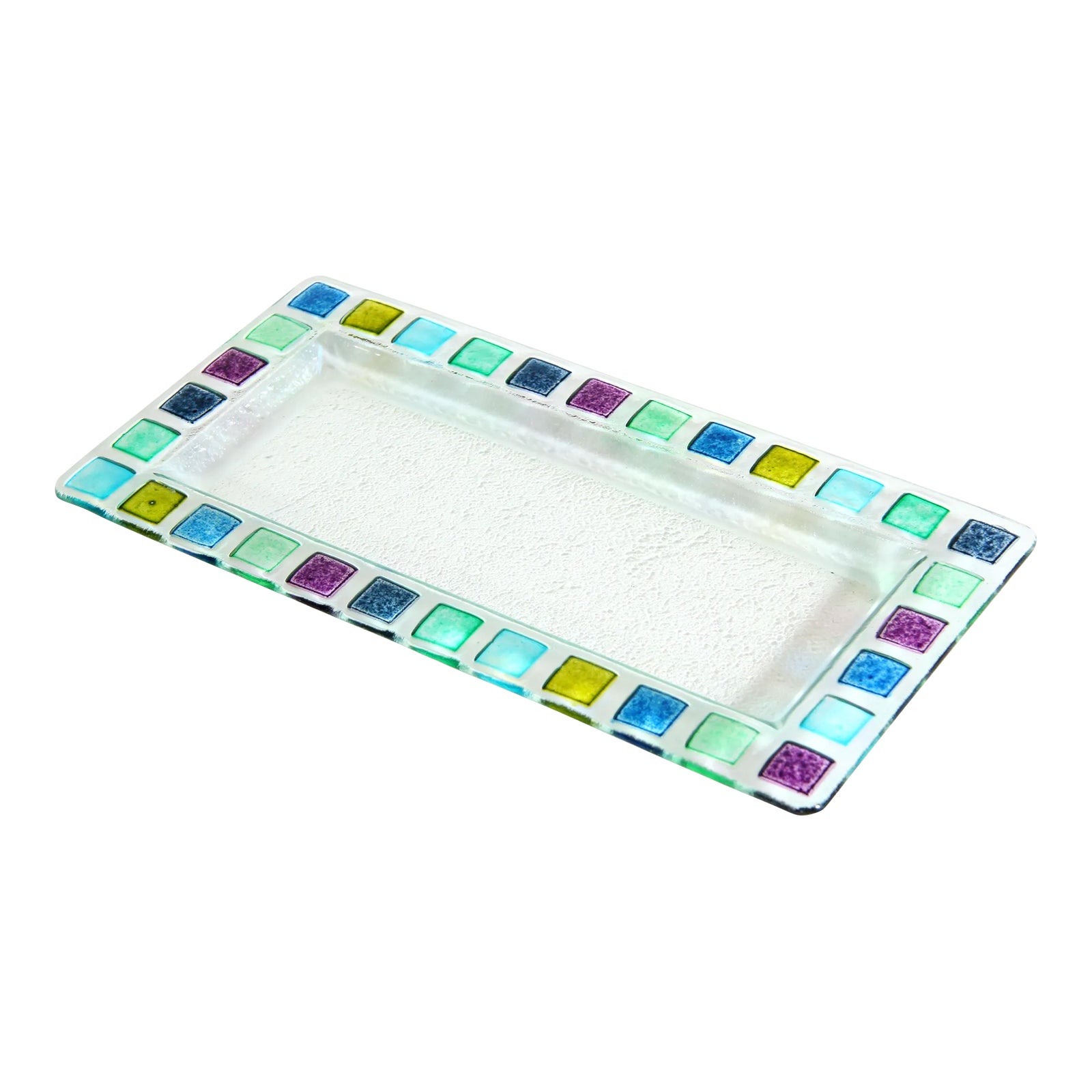 Mid Century Modern Higgins Style Color Block Glass Dish / Tray