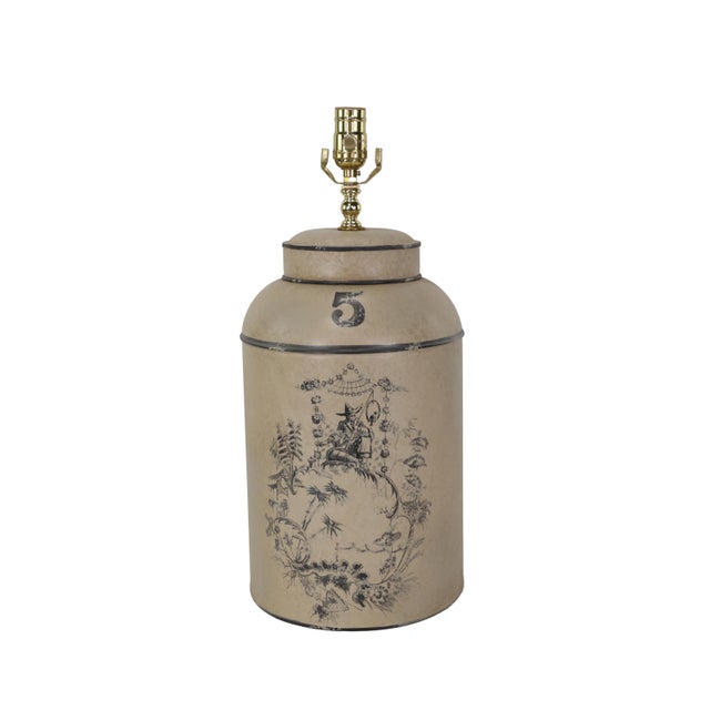 Vintage English Export Tea Caddy Hand-Painted Chinoiserie Figurines Table Lamp For Sale - Image 9 of 9