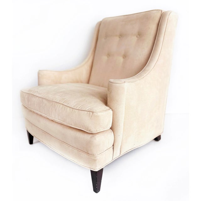 1940s Mid-Century Modern Club Chairs, Ultrasuede Upholstery, Loose Seat Cushions For Sale - Image 4 of 11