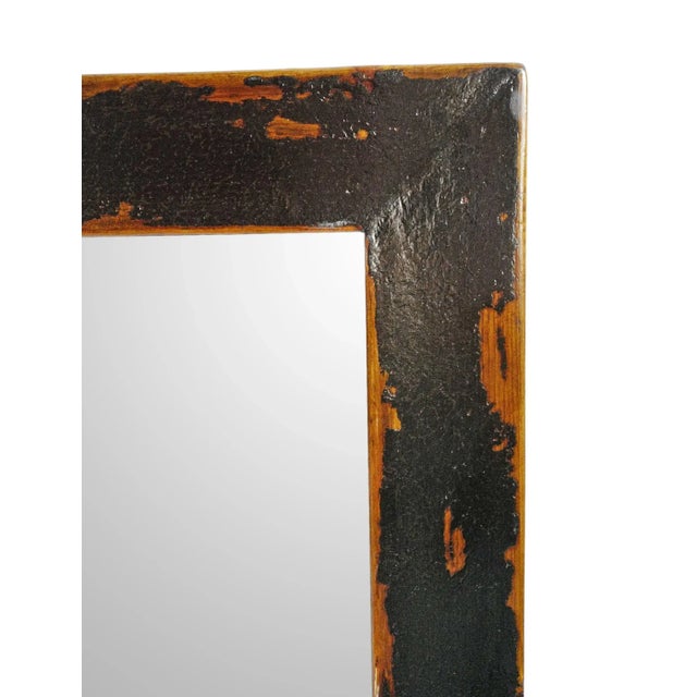 Asian Antique Vintage Distressed Black Wood Mirror For Sale - Image 3 of 5
