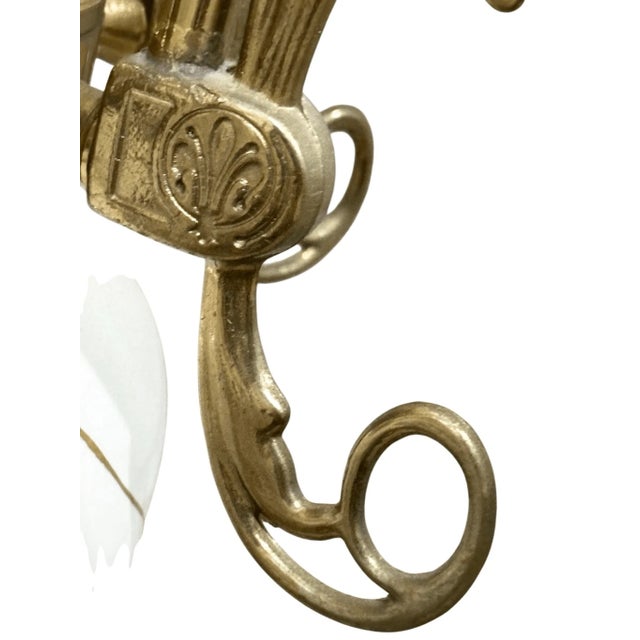 Vintage Art Nouveau Style Fleur De Lis Calla Lillies Shades 5 Arms Chandelier For Sale - Image 11 of 13