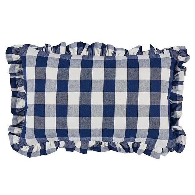 Contemporary Schumacher Camden Cotton Check 20" Lumbar Pillow in Navy For Sale - Image 3 of 3