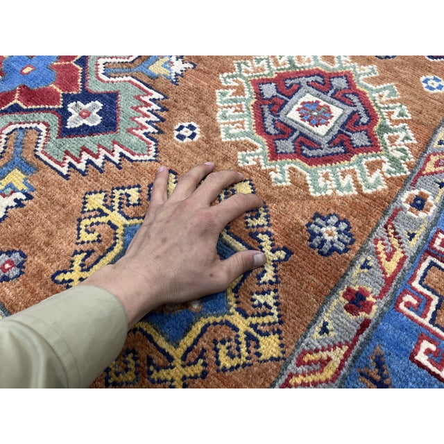 Rust and Blue Kazak Wool Rug With Center Medallion, 4'11" X 7'1" For Sale - Image 11 of 16