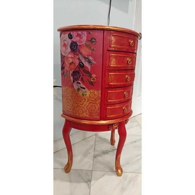 Artist Painted Stunning Jewelry Organizer Stand Armoire For Sale In Washington DC - Image 6 of 11