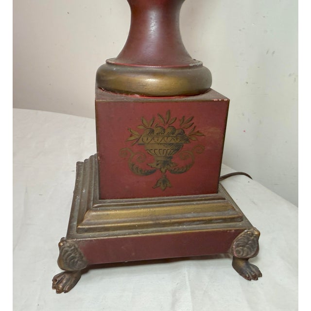 Figurative Antique Handmade Painted French Red Tole Toleware Swan Metal Table Lamp Light For Sale - Image 3 of 18