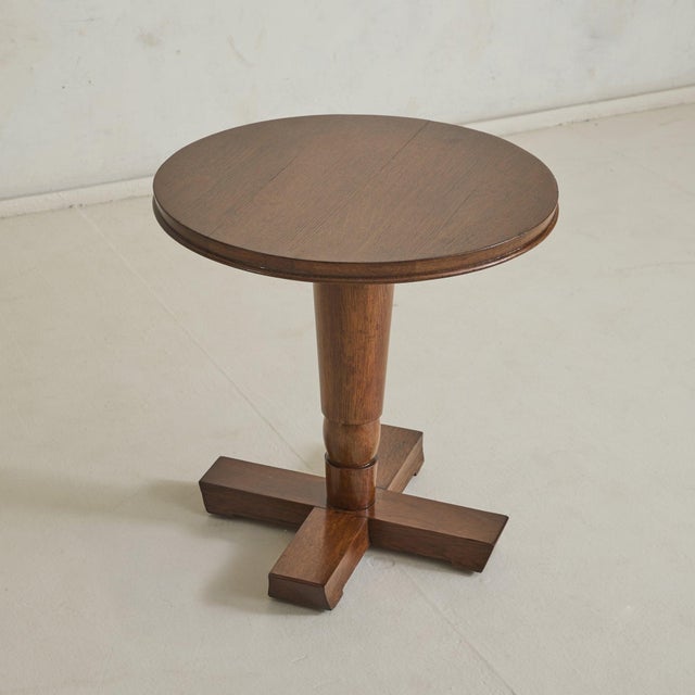 1950s French Round Wood Pedestal Accent Table, 1950s For Sale - Image 5 of 11
