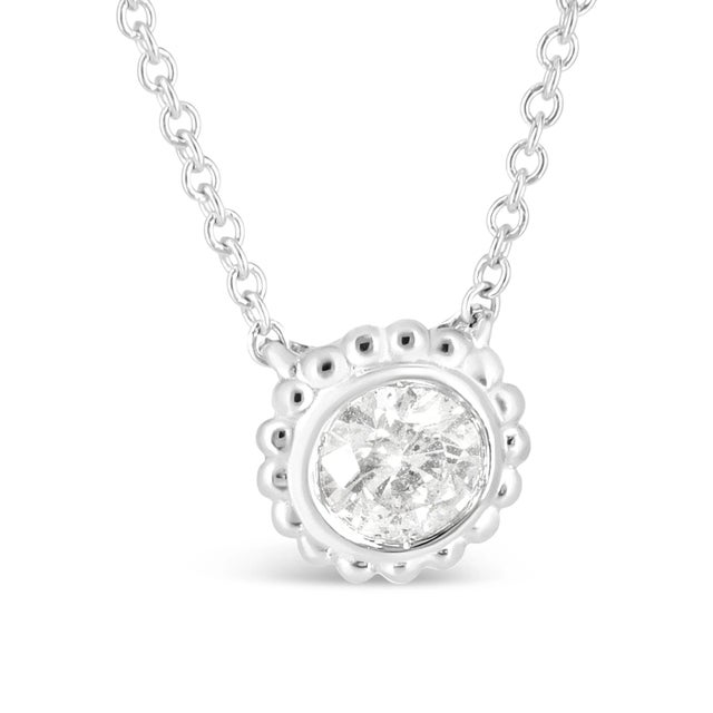 Contemporary 10K White Gold 1/2 Cttw Bezel Set Round Diamond Sunflower Finish 18" Pendant Necklace For Sale - Image 3 of 5