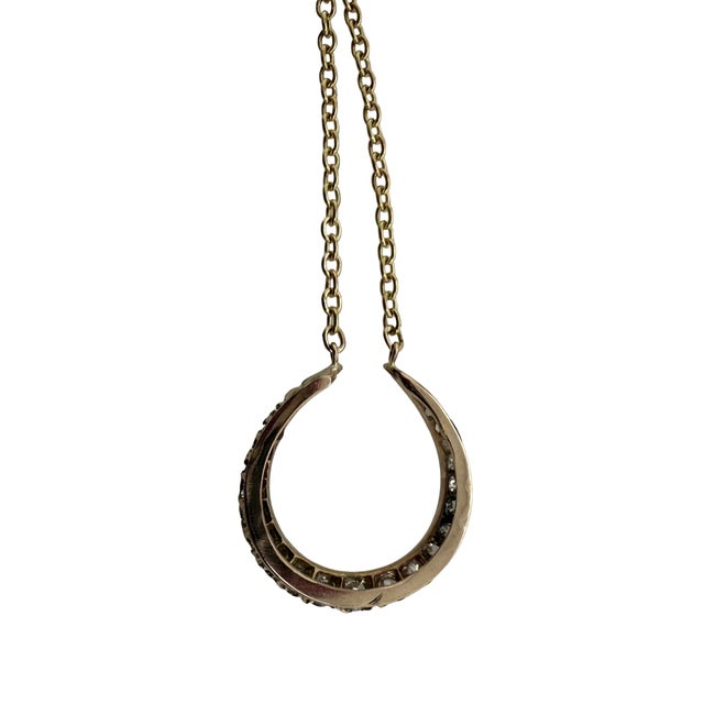 Antique Victorian 14k Gold & Rose‑Cut Diamond Horseshoe Pendant Necklace For Sale - Image 4 of 6