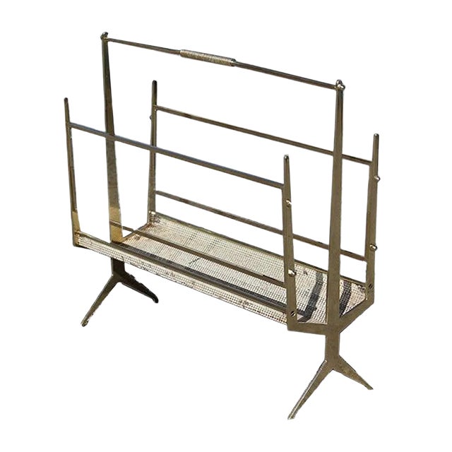 Solid Brass & Metal Perforated Magazine Stand, 1950s For Sale